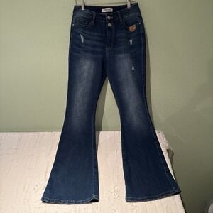 Vipones Flare Jeans Distressed Denim Double Bell Button Hippi Boho Cowgirl 6
